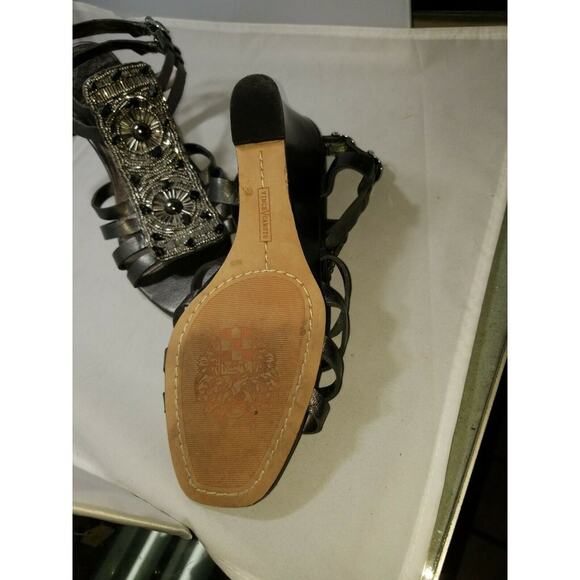 Vince Camuto women's Wedge Sandals PEWTER leather Beaded size 8B Strappy 38EU - Picture 5 of 6